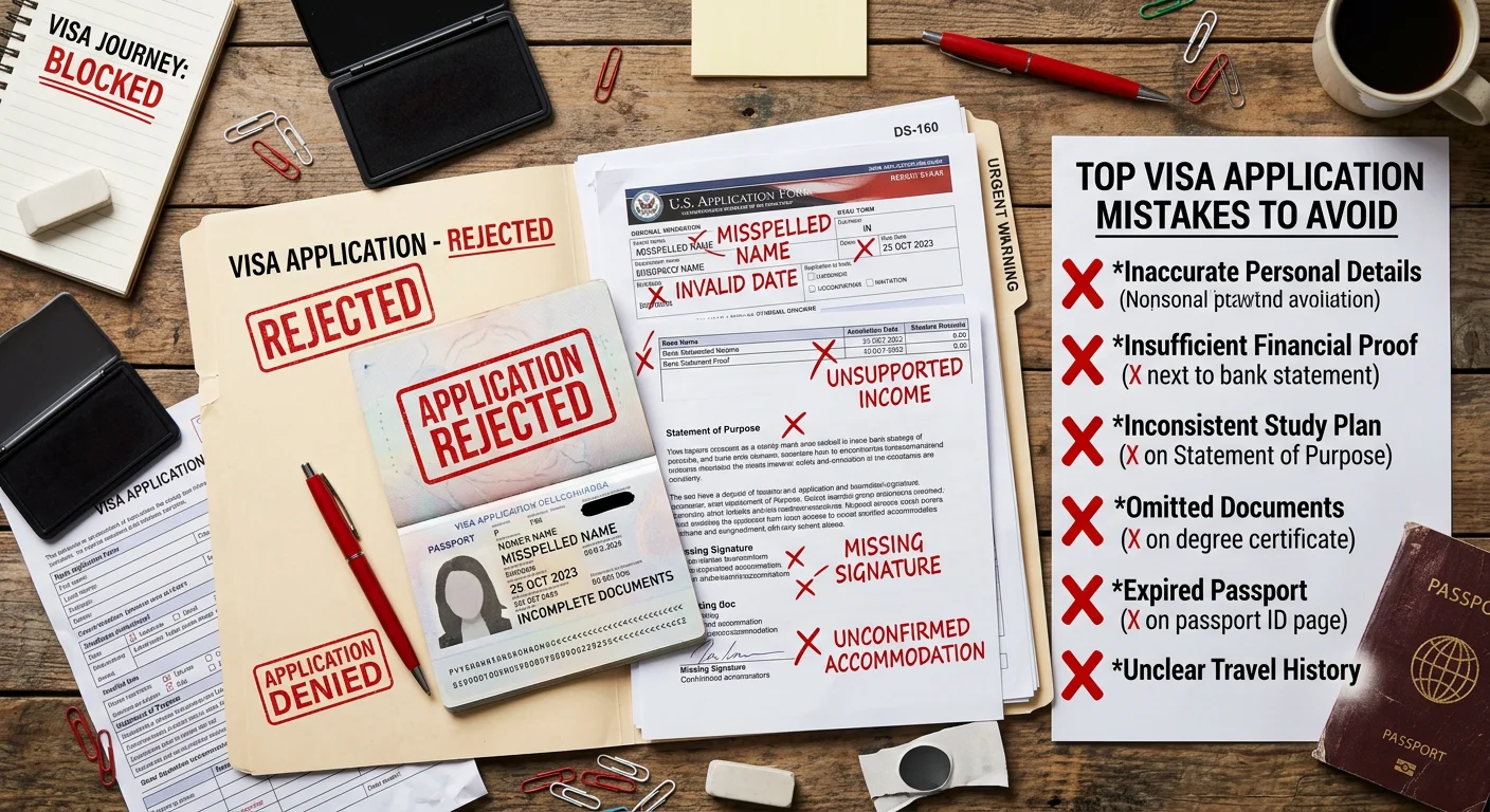 7 errores comunes que rechazan visas de estudiante (y cómo evitarlos)